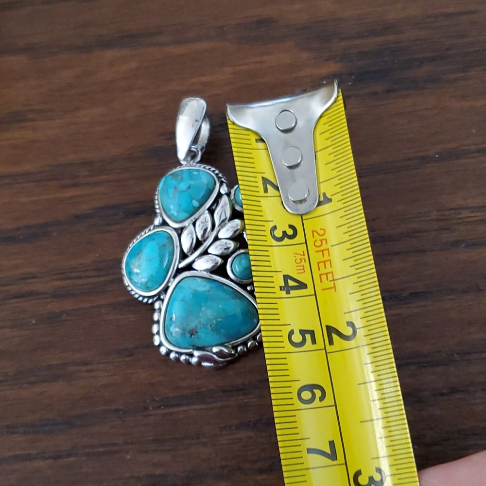 STERLING SILVER TURQUOISE LARGE PENDANT - Picture 8 of 8